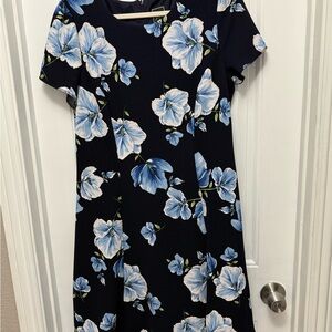 JH Navy Floral Fit and Flare Midi Dress size 16